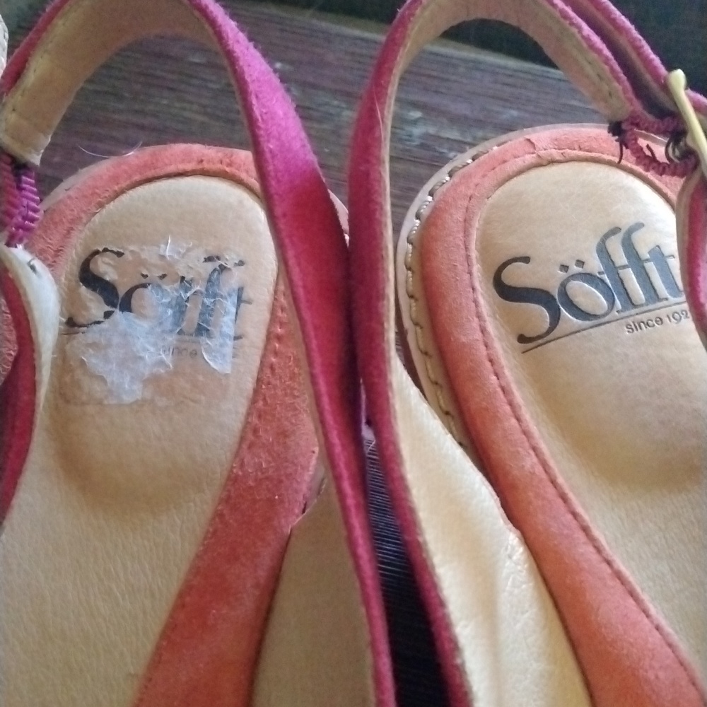 Sofft Pink and Orange Suede Wedge Sandals - Picture 8 of 8